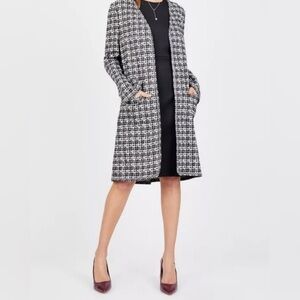 Max Studio Women’s Large Black White Houndstooth Open Front Coat Career Dressy